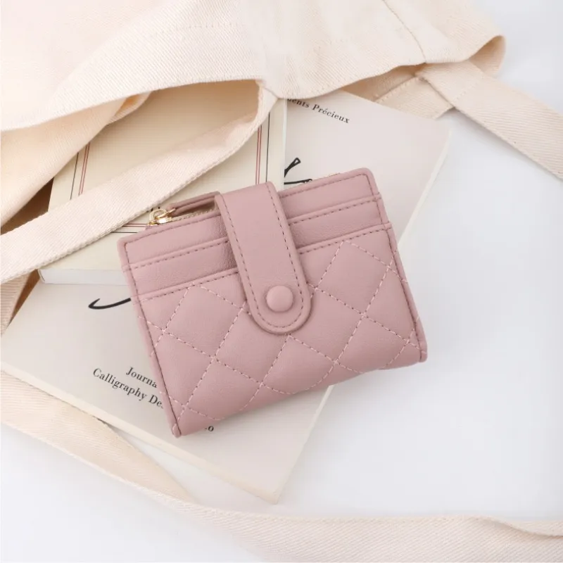 Enkel rosa läder kontantkortshållare Bifold plånbok