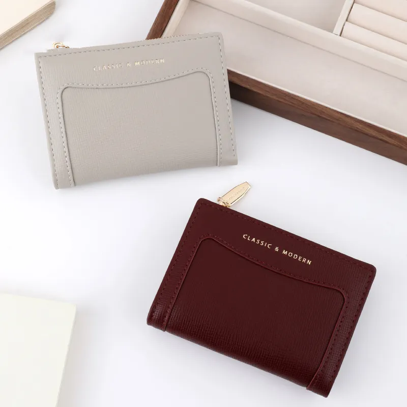 Unik läder Bifold liten kreditkortsplånbok för kvinnor