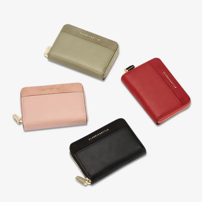 Kvinnors liten plånbok för kreditkortsinnehavare i läder med dragkedja